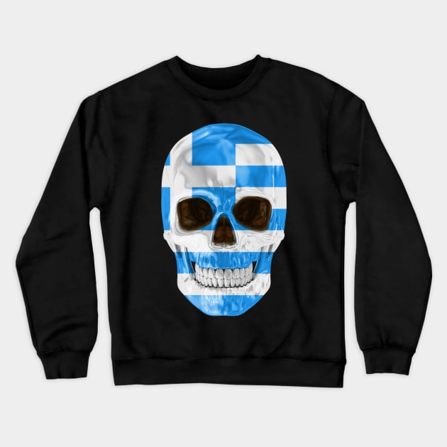 Greece Flag Skull - Gift for Greek With Roots From Greece Crewneck Sweatshirt by Country Flags